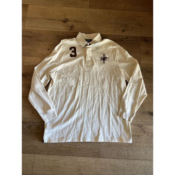 Y2K Polo Ralph Lauren White Long Sleeve Polo Shirt Embroidered Logo Size Large - Picture 1 of 3